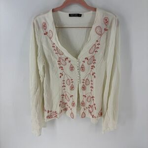 Nasty Gal Cream Blouse with Pink Embroidery
